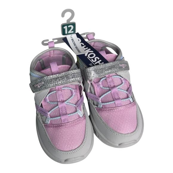 NEW OshKosh B Gosh Toddler SHOES Girls 12 Play Sandals Pink Silver Glitter NWT - Picture 1 of 13